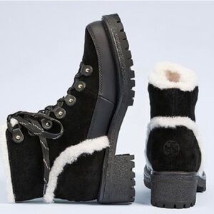 Tory Burch Cooper Suede and Sheep Fur Black Boot Sz8